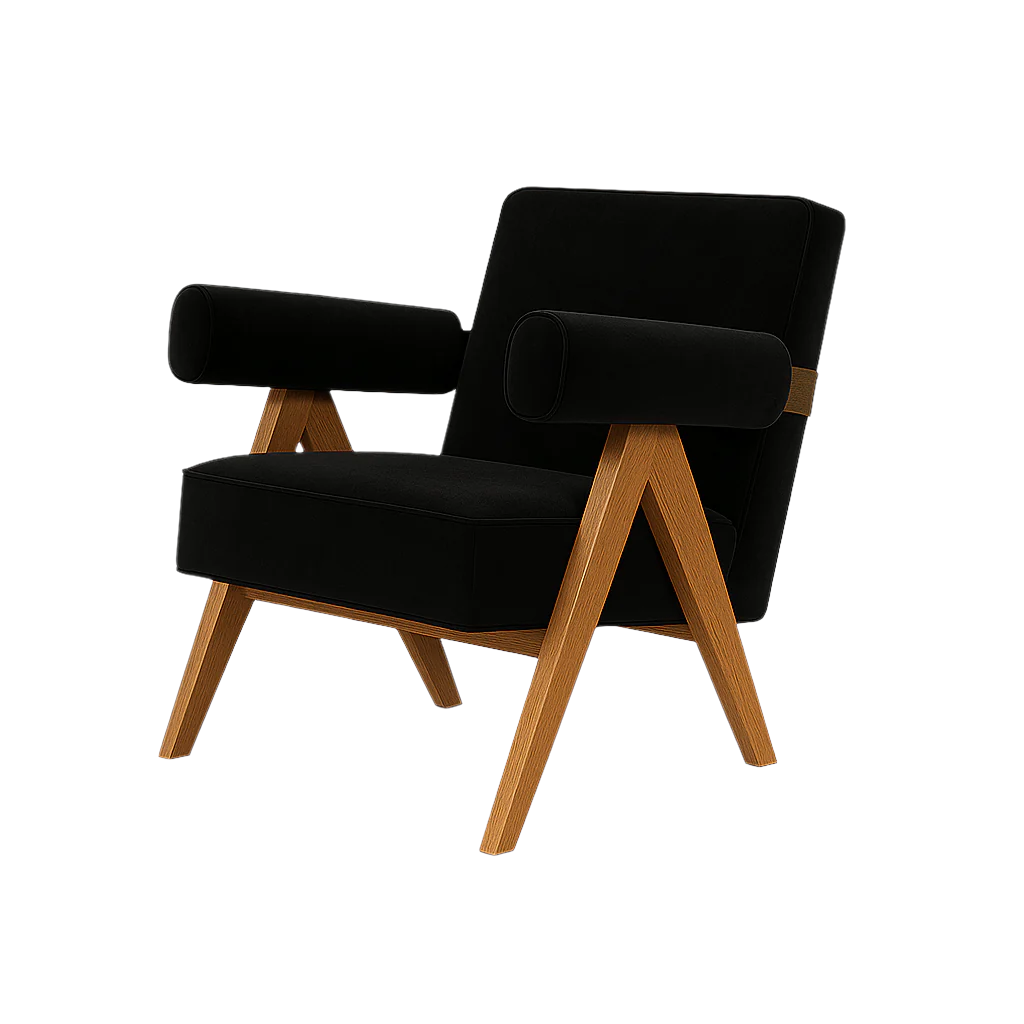 Fotoliu catifea NEAGRA | model DANTE